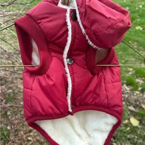 Cozy Red Quilted Dog Puffer Vest with Faux Fur Trim